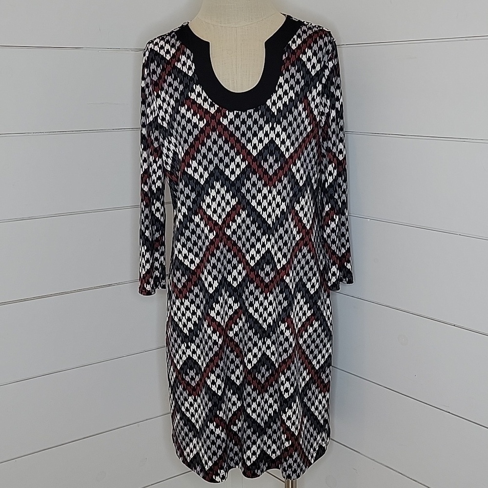 VERSONA medium houndstooth stretchy midi dress